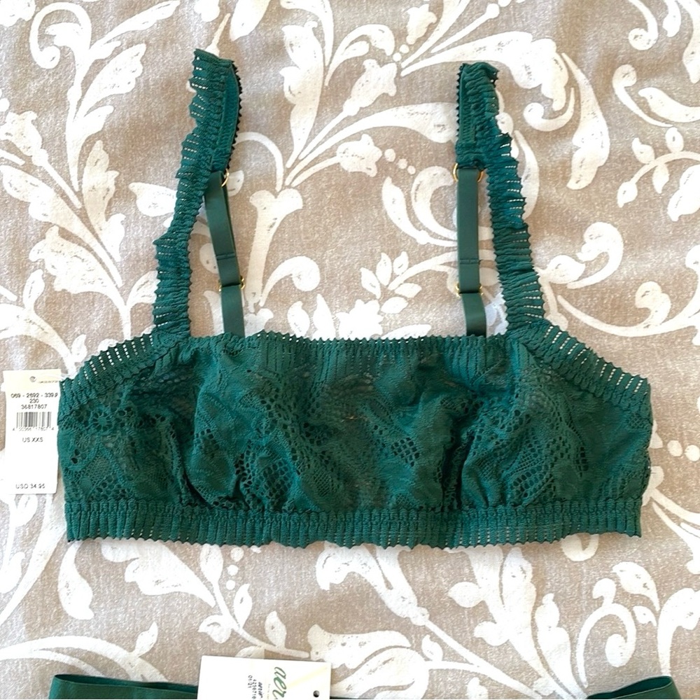 NWT Aerie Forest Green Lace Bralette and Panty Set XS XXS - Picture 4 of 12